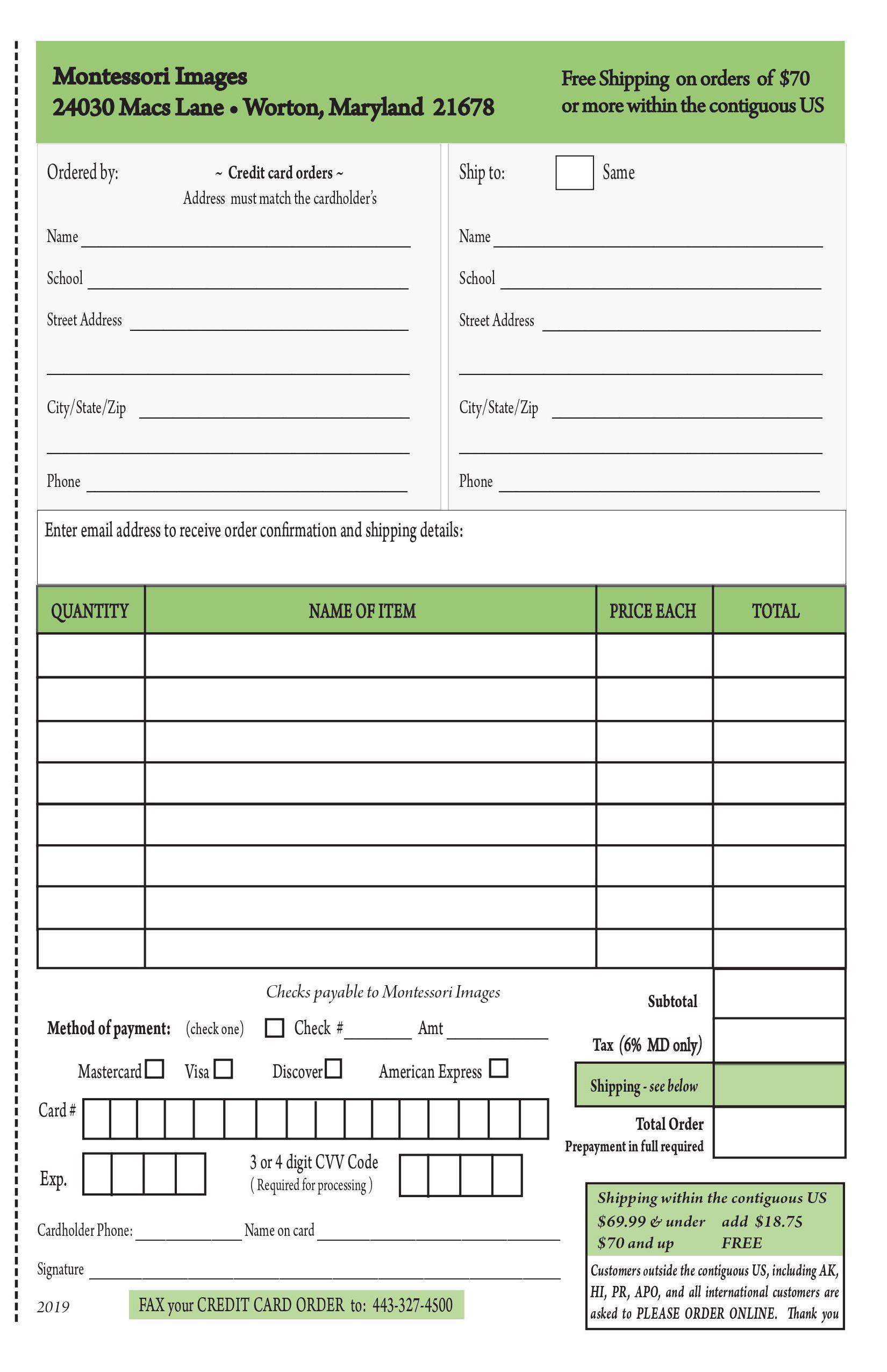 Order Form | Montessori Images